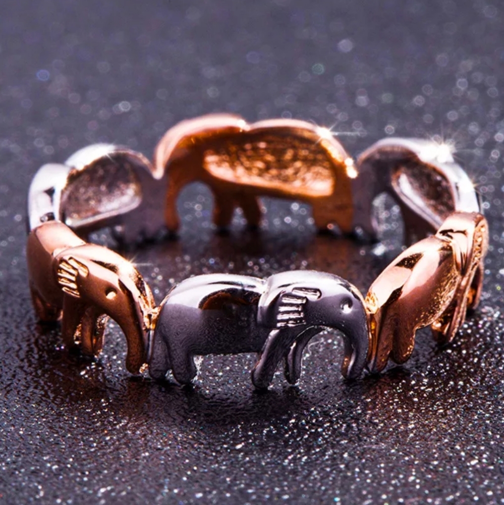 Silver & Rose Gold Elephant Eternity Band Ring - Picture 7 of 8
